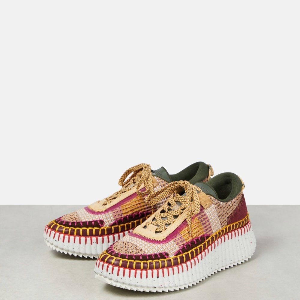 CHLOE NAMA MULTICOLOR COFFEE BROWN WOVEN PLATFORM SNEAKERS IN SIZE 38 EU - Picture 3 of 17